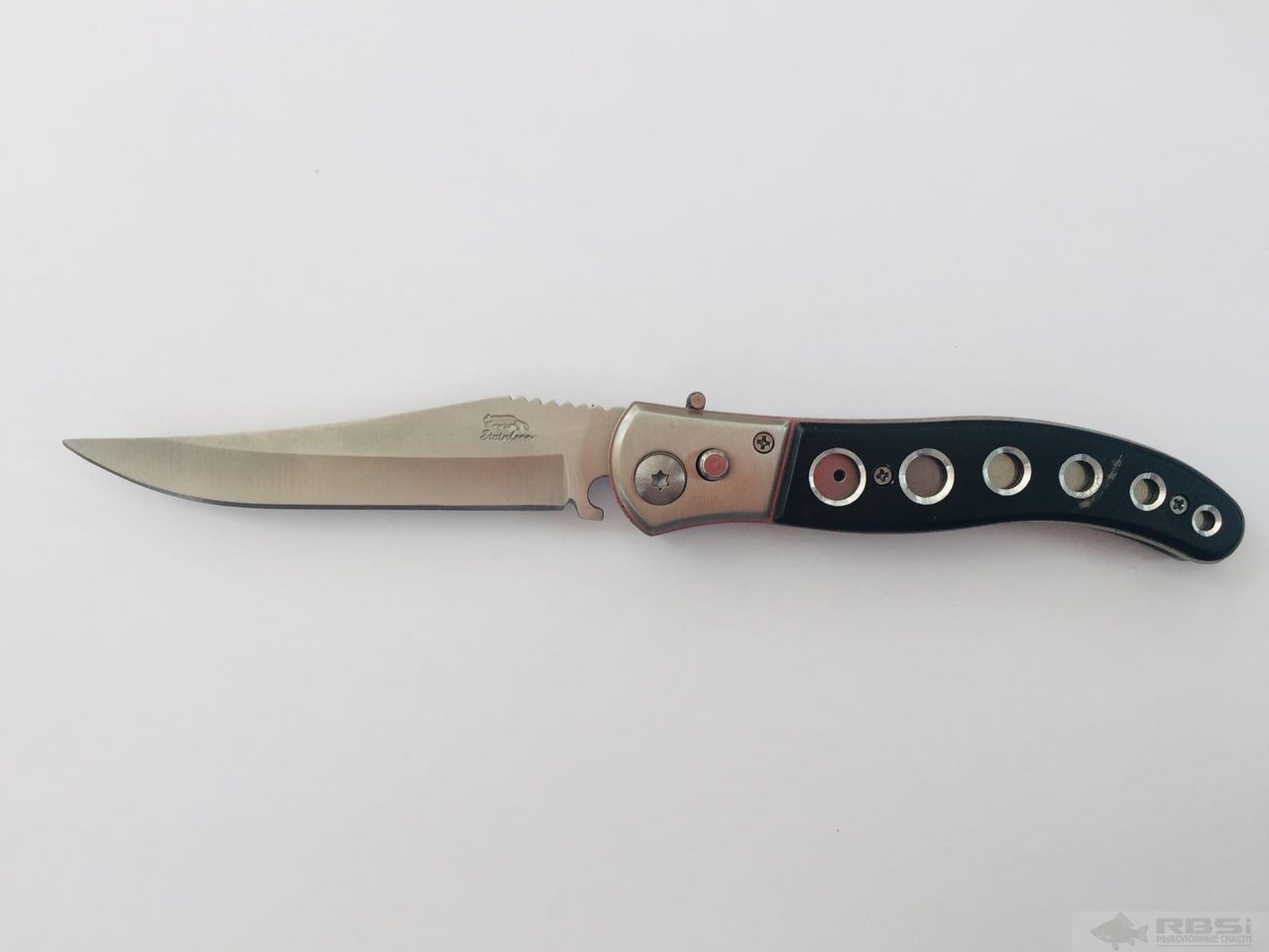 Нож Stainless складной, метал, черный, длина 22,5 см длина рукояти 12,5 см в чехле (А406)