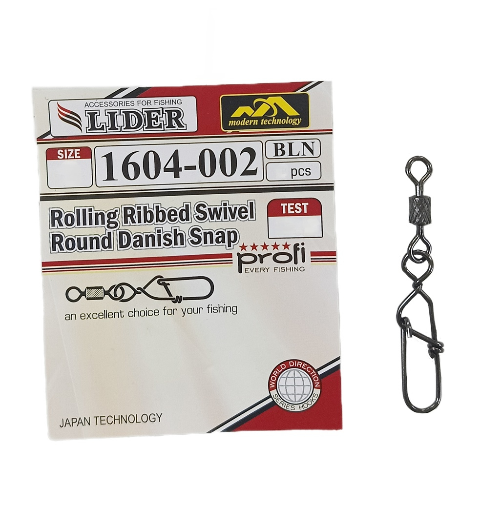карабин с вертлюгом /LIDER/ Rolling Ribbed Swivel Round Danish Snap (уп.4шт) №2 (38.6кг)