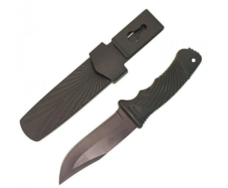 Нож прорезин рукоять (цв. черн.) - 12 см., длина - 23 см., в чехле, цвет черный (1648A)(83-025)