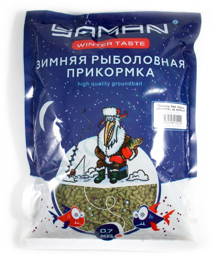 Прикормка Yaman Winter Taste Гранулы 3мм, Карась зимняя (конопля), цв. зелёный, 700 г/20/